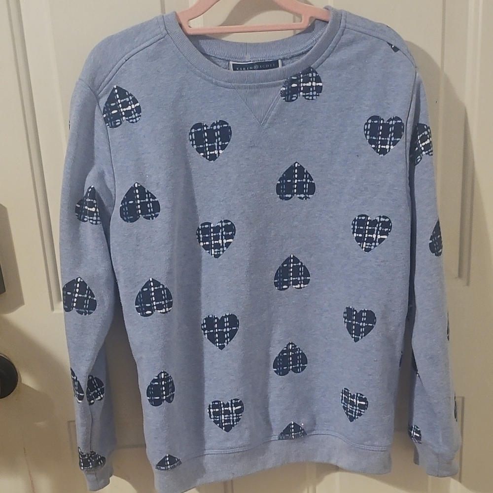 Blue - Petite Plaid Hearts Fleece Sweatshirt